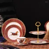 뷔페 프리젠 테이션 트레이를 제공하는 귀여운 세라믹 요리를위한 케이크 스탠드 고급 테이블 플레이트와 접시 레드 말 식기