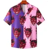 Chemises décontractées pour hommes 3D Horror Devil Print Chemise à manches courtes pour hommes Col rabattu Cardigan boutonné Tops Mode Tendance Coupe régulière