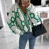 Kvinnors tröjor Kvinnor Cardigan Green Striped Pink Knit Button Lady Cardigans Vneck Loose Casual Winter Fashion Sticked Coat 220913