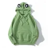 Men's Hoodies Men's & Sweatshirts Autumn Women Men Fluffy Frog Hoodie Harajuku Embroidery Eye Green Hooded Single Breasted Buttons