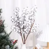 장식용 꽃 1pc 57cm 길이 인공 가짜 식물 흰색 베리 픽 스템 홈 장식 액세서리 DIY 공예 크리스마스 장식