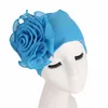 Moda Big Flowers Hat Party Wedding Headwear mulheres mu￧ulmanas coloras s￳lidas envolturas turbantes gorro de cabeceira de capacete de bandana africana