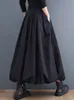 Skirts Black Vintage High Waist Pleated Skirt Women Plus Size Fashion Drawstring Loose Casual Midi Clothes Autumn Winter 220913