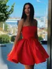 Feestjurken Off Shoulder Strapless Red Short Homecoming Dress voor Juniors Satin Mini Prom Jurns afstuderen Estido de Fiestaparty