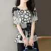 Женские блузкие рубашки женские блузок рубашек Женщины 2022 Летняя корейская мода по поясу пояса летучая мышь