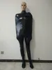 Costumes Catsuit pour hommes Sexy noir brillant métallique Spandex Zentai costume adulte cosplay jambe fendue momie déguisement sans manche intérieure du bras peut masque amovible