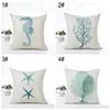 Marine Style Pillow Cushion Cover Linen Hippocampus Starfish Pillow Covers Car Coral Seagrass Cushions Pillowcase Home Sofa Decor TH0309