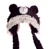 Berets Trendy Knitted Hat Cute Bear Ears Headband With Lace Trim Beanie Ear Protection Winter For Gathering Street Shooting