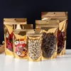 Envoltura de regalo 100 piezas Stand up Resellable Clear Front Gold Zipper Packaging Bag Hecho a mano Snack Maíz Café Chocolate Fruta seca Regalos Bolsas 220913