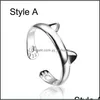 Band Rings 925 Sier Rings Simple Cute Cat Ear Design Adjustable Finger Ring Pawprint Animal Jewelry Bk Drop Delivery 2021 Yydhhome Dhkdy