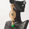 Boucles d'oreilles pendantes marocaine dame couleur or longue goutte perles de cristal suspendues bijoux de mariage arabe cadeau de mariée