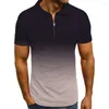 Men's Polos Men Turn-down Collar Gradient Color Pullover Zipper Short Sleeve Summer T-shirt For Party 2022 Blouse