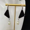 New Trendy Triangle Pearl Earrings Charm Pendant Ear Studs Women Letter Stamps Eardrops With Box