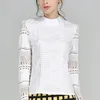 البلوزات النسائية القمصان النسائية أزياء النساء مكتب الكروشيه بلوزة قميص طويل الأكمام أبيض غير رسمي بالإضافة إلى قمم الحجم S-5XL