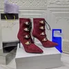 Trendy Stiletto Pointed Toe Fashion Bootes Pearl Buckle Lace-Up Le cuir Sandales Boots Tailles 35-42
