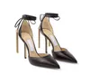 Elegant Summer Eris Women Sandals Shoes Black Gold Nappa Leather Pointed Toe Lady Pumps Beaded Tassels Ankle Strappy Lady High Heels