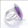 Solitaire Ring Reiki Natural Gemstone Oval Amethyst Bead Adjustable Finger Rings For Men Women Party Ring Fashion Jewelry Carshop2006 Dhm2Y