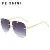 Sunglasses FEISHINI Brand Metal Rimless Men Mirror Fashion 2022 Trendy Pilot Womens Sun Glasses UV Protector Gradient Eyewear8165606