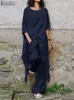 Женские брюки с двумя частями Zanzea Fashion 2pcs Широй штаны, наборы блузки с длинным рукавом с длинным рукавом