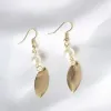 Simple style retro Gold leaf Pearl Royal Charm Earrings Wedding Bridal Jewelry gift