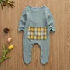 Rompers 09m Born Toddler Baby Boy Girls Romper Plaid Patchwork Long Sleeve Jumpsuit Outfits kläder 220913