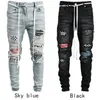 Dżinsy męskie rozryte szachownicze patchwork Jogging Pencil Stretch Spodnie Ubranie uliczne Ubrania uliczne 3xl