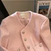 Damski tweedowy kurtka z długim rękawem różowy kolor o-drock single bered herme sml
