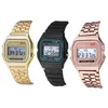 Relojes de pulsera F91W con correa de acero, Reloj de lujo de oro rosa, Reloj de negocios para hombres y mujeres, Reloj multifunción LED deportivo Digital Erkek, Reloj Relogio