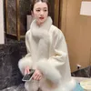 Kvinnors päls kinesisk socialit vind imitation lång kappa kvinnors dubbel ull tyg kappa tjocka vinter faux jackor