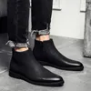 Botas primavera moda masculina com zíper e bico fino vestido com cunha sapatos casuais