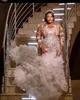 2022 Luxury Mermaid Wedding Dresses Bridal Gowns Plus Size Sexy Arabic Jewel Neck Illusion Long Sleeves Champagne Embroidery Lace Appliques Ruffles Tiered