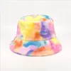Wide Brim Hats Wide Brim Hats Winter Tie-Dye Print Faux Fur Plush Bucket For Women Outdoor Warm Hat Soft Veet Fisherman Cap Lady Fash Dh3Eo