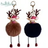 Keychains Fashion Christmas Reindeer Plush Keychains For Women Bag Decoration Car Key Ring Charm Rabbit Hair Pompom Pendant Festive Gifts T220909