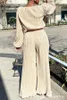 Women's Two Piece Pants Solid Color Elastic Fashion Casual Tops High Waist Women 2pcs Clothes Suit Long Sleeve Top & Wide Leg Set Loose