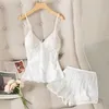 Women's Sleepwear Sexy Lace Homewear Sleep Set Satin White Women 2PCS Pajamas Suit Summer Novelty Nightwear Intimate Lingerie Pyjamas 220913