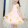 Fille robes 2022 été princesse robe enfants vêtements broderie doux impression mode enfants filles jaune