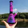 10 Inch Tall Sand Blast Glass Hookahs Purple Rainbow Beaker Bong Bubbler with Eyes Heady Tobacco Smoking Pipe Oil Rigs Water Pipes with Downstem 14 mm Joint