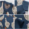Suéteres masculinos japoneses camisola de malha homens desenhos animados animal pato ganso impressão pulôver harajuku casual o pescoço oversize top streetwear unisex outono 220913