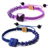 Ioga 7 chakra tigre olho de pedra natural bracelete miçanga pirâmide charme pulseiras trançadas pulseiras verdes aventurina rosa quartzo ametista jóias de pedra semipreciosa