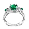 Cluster Rings Silver For Women Real 925 Sterling Emerald Ring With Diamonds Exquisite Flowers Boho Engrave Fine Jewelry