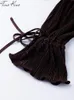 Женские штаны с двумя частями летние сексуальные плиссированные глубокие v-образные женщины, устанавливающие винтажные укороченные кружевы, верхние брюки с высоким талией, женская женщина, повседневные наряды 220913