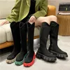 섹시 하이 부츠 여성 2022 겨울 새로운 패션 무릎 따뜻한 스웨이드 펌프 양말 신발 힐 스웨이드 가짜