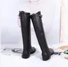 Elgant Jumping leather Riding Knee-High boots -tab Round toe Slip-on flat heels Chelsea Knight Booties luxury designer women Fashion shoes factory footwear Box