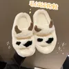 Pantoufles Femmes maison pantoufles intérieur confortable en peluche coton diapositives chaud hiver doux bas chaussures mignon dessin animé vaches antidérapant pantoufle 220913