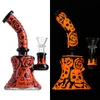 Unik bägare bongs halloween stil hypor heady glas bongs vattenrör bläckfisk duschhuvud perc rökrör med 14 mm fogskål ögontänder mönster