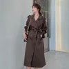 Trenchs pour femmes Ailegogo Automne Femmes High Street Long Manteau Avec Ceinture Couleur Unie Col Rabattu Mince Mode Outwear