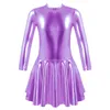 Womens Catsuit Costumes Girls Sparkling Figure Skating Dance Dress For Stage Performance Shiny Metallic Long Sleeve Round Neckline Ids Ballet Leotard Costume