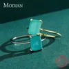Rings Modian Authentic 925 Sterling Silver Classic Rectangle Tourmaline Paraiba女性のための女性のフィンガーリング