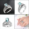 Solitärring, halbes Dutzend, 6 Teile/los, Urlaubsgeschenk, Schmuck, einzigartiger Tropfen, Himmelblauer Topas, Kristall-Edelsteine, Russland, 925 Sterling Silber, Pla, Vipjewel Dh0Ti