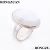 Solitaire Ring Beautif Women Party Rings Jewelry Natural Gem Opal Stone Oval Shead Bead Sier Color Justerbar Finger Ring Carshop2006 DHKVP